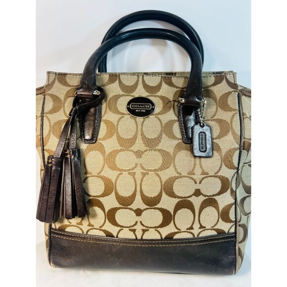 Certified Coach Jacquard Leather Tote Hand Bag Purse Dual Handles shoulder strap - Picture 1 of 6